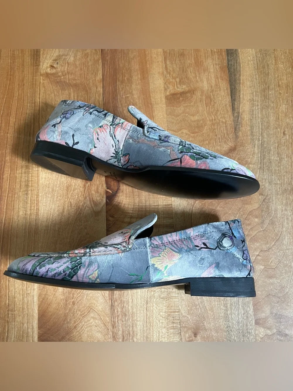 New Rag & Bone  Alix Gray Multicolor Floral Printed Velvet Loafers 36.5  6.5